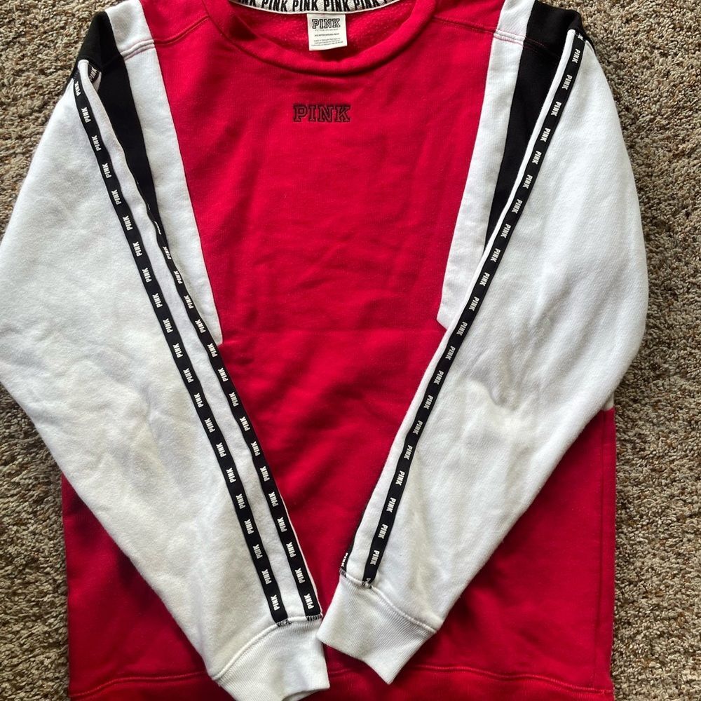 PINK Victoria's Secret Red and White Crewneck Sweater XS
